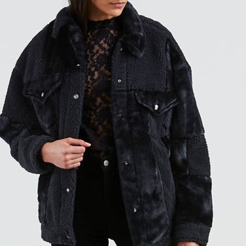 Levi's Patched Sherpa Trucker Jacket Faux Fur Shearling Sz M